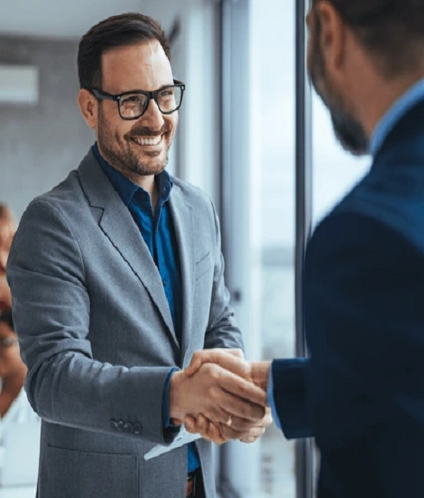 professional person meat client with handshak in office